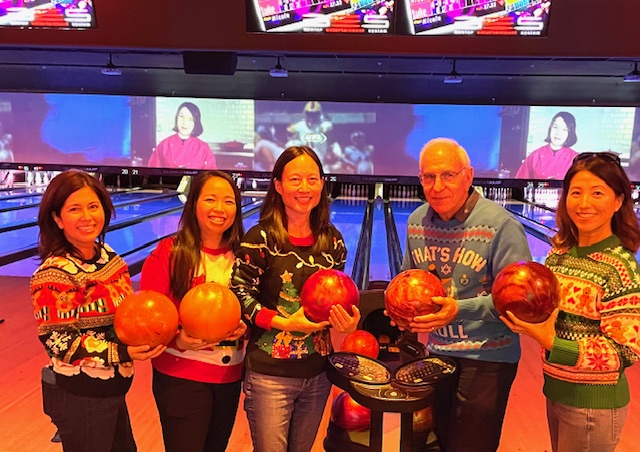 Dr. Kaplan bowling with his Los Alamitos Pediatrics colleagues over the holidays